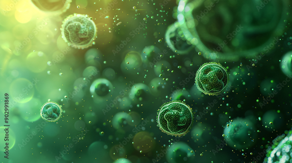 Microscopic Green Cells with Gradient Background and Copy Space Microscopic Green Cells with Gradient Background and Copy Space