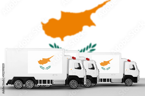 Cyprus flag depicted on side wall of white delivery van close up. Shipping and local delivery concept photo