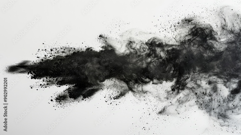 black dust and powder scattered on white background black dust and powder scattered on white background