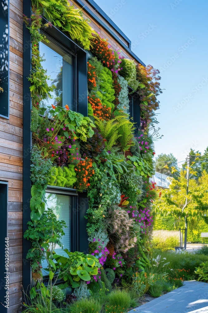 A house with a green wall and a lot of plants. The wall is made of wood and has a lot of windows. The plants are of different colors and sizes, and they are growing on the wall A house with a green wall and a lot of plants. The wall is made of wood and has a lot of windows. The plants are of different colors and sizes, and they are growing on the wall