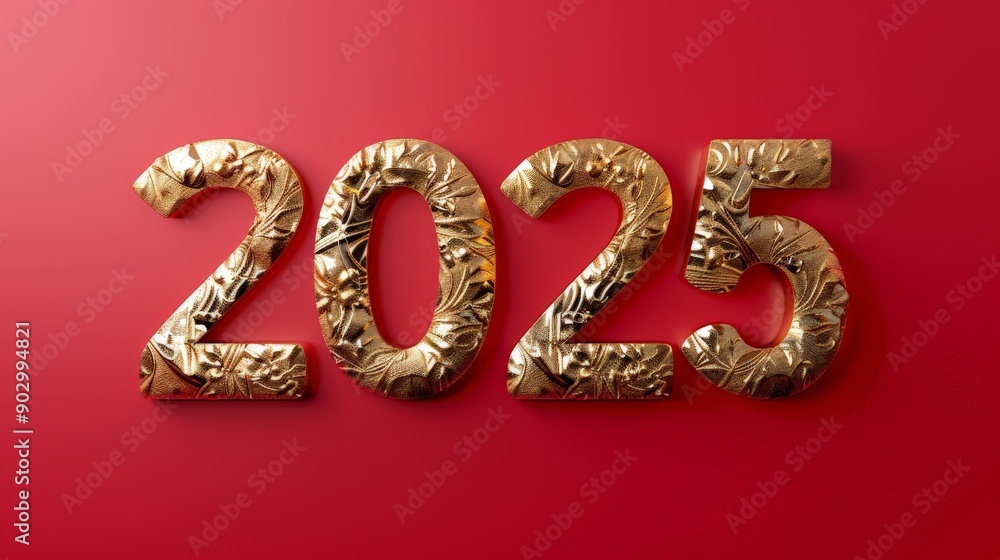 2025 written in gold numbers on red background 2025 written in gold numbers on red background