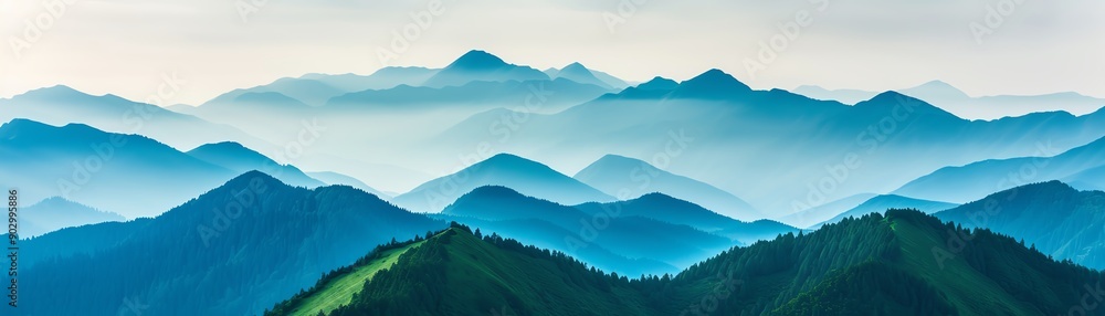 Naklejka premium Mountain landscape with protected wildlife corridors, natural balance, habitat connectivity