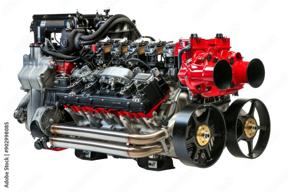 Modern sports car engine with enhanced performance isolated on transparent background Modern sports car engine with enhanced performance isolated on transparent background
