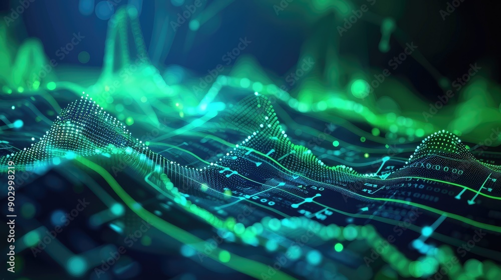High-tech abstract digital chart background with glowing data lines and graphs, blue and green tones, futuristic design High-tech abstract digital chart background with glowing data lines and graphs, blue and green tones, futuristic design