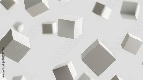 Fototapeta Naklejka Na Ścianę i Meble -  White blocks seemingly falling from above. Against a light gray solid background.