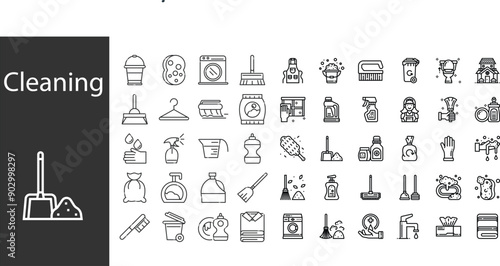 Set Cleaning icons. Thin outline icons pack. Vector illustration	