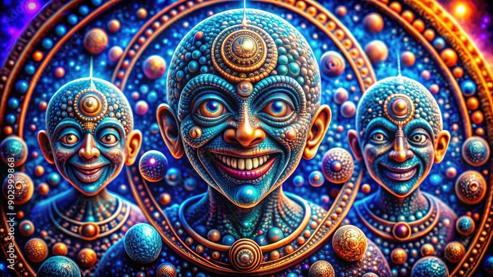 A Group of Vibrantly Colored Abstract Characters in a Cosmic Environment With Intricate Patterns. Generative AI A Group of Vibrantly Colored Abstract Characters in a Cosmic Environment With Intricate Patterns. Generative AI