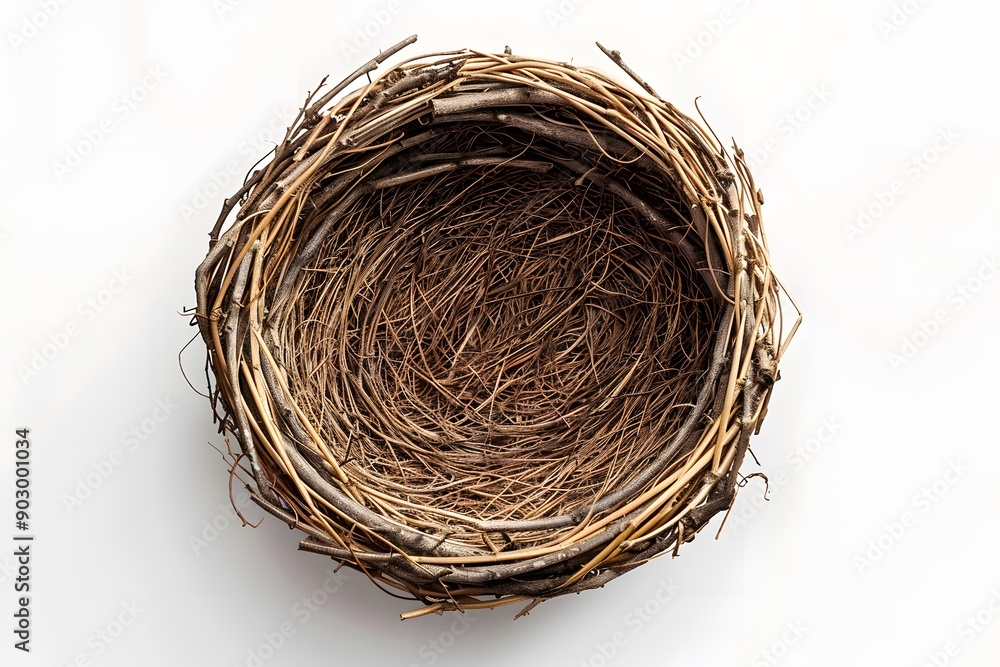 A Beautifully Crafted Empty Bird's Nest Made of Twigs and Natural Materials A Beautifully Crafted Empty Bird's Nest Made of Twigs and Natural Materials