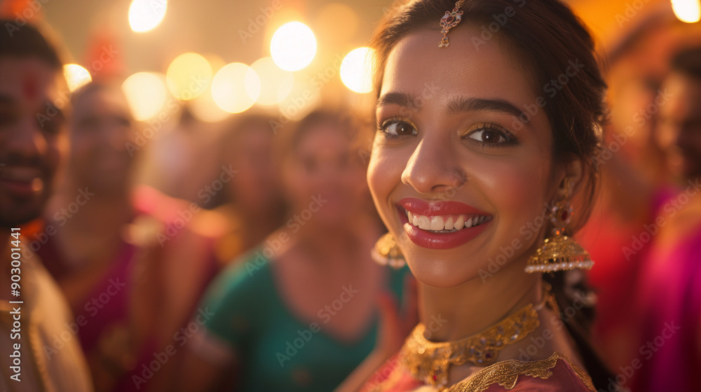Young Indian woman smiling in traditional festival attire. Young Indian woman smiling in traditional festival attire.