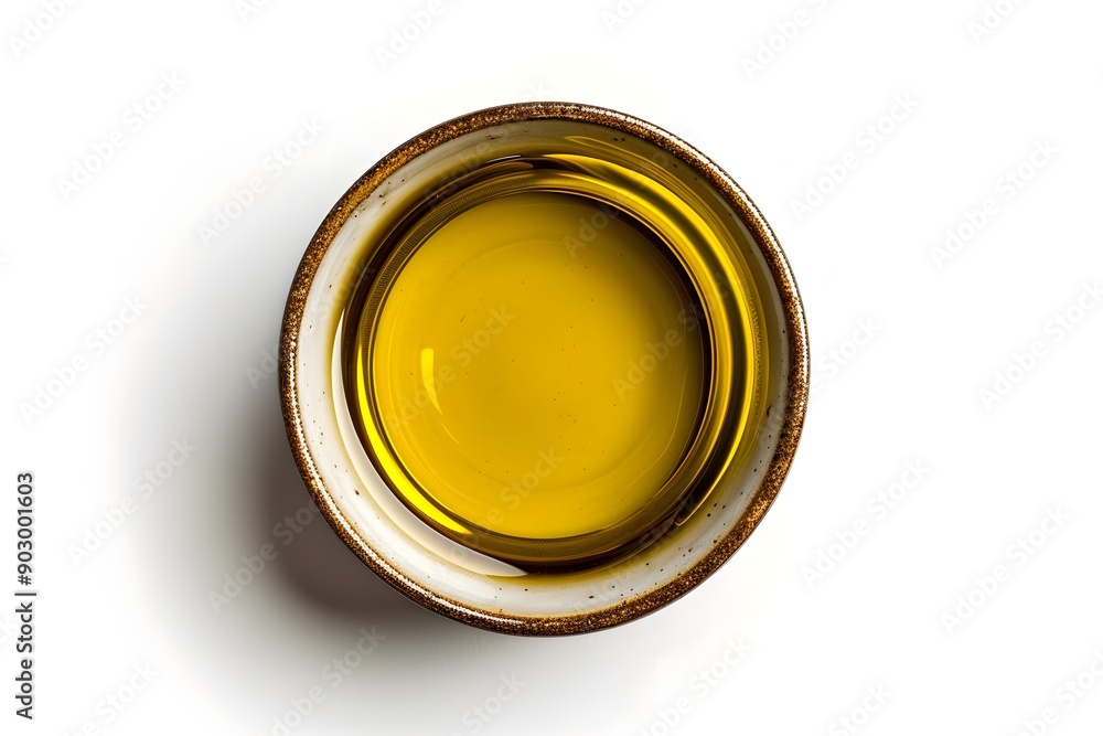 Aerial View of Olive Oil in a Rustic Bowl Aerial View of Olive Oil in a Rustic Bowl