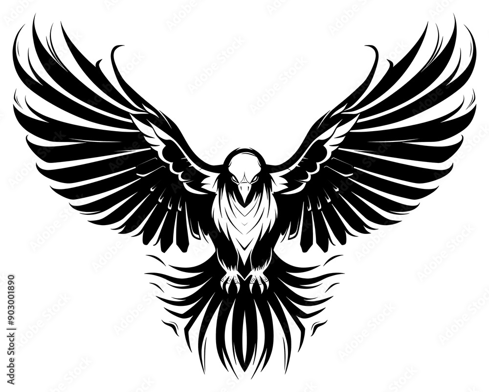 Obraz premium PNG Hawk tattoo flat illustration logo stencil emblem.