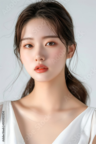 High Resolution Portrait of a Young Woman with Clear Skin and Natural Makeup