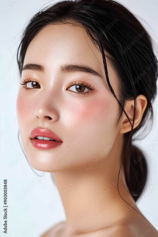 Naklejka premium High Resolution Portrait of a Young Woman with Clear Skin and Natural Makeup
