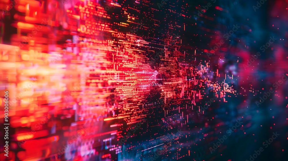 Vibrant Digital Data Stream in Red and Blue Hues Vibrant Digital Data Stream in Red and Blue Hues