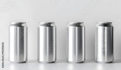 Set of blank silver beer can mockup template for design and presentation, front view, white background.