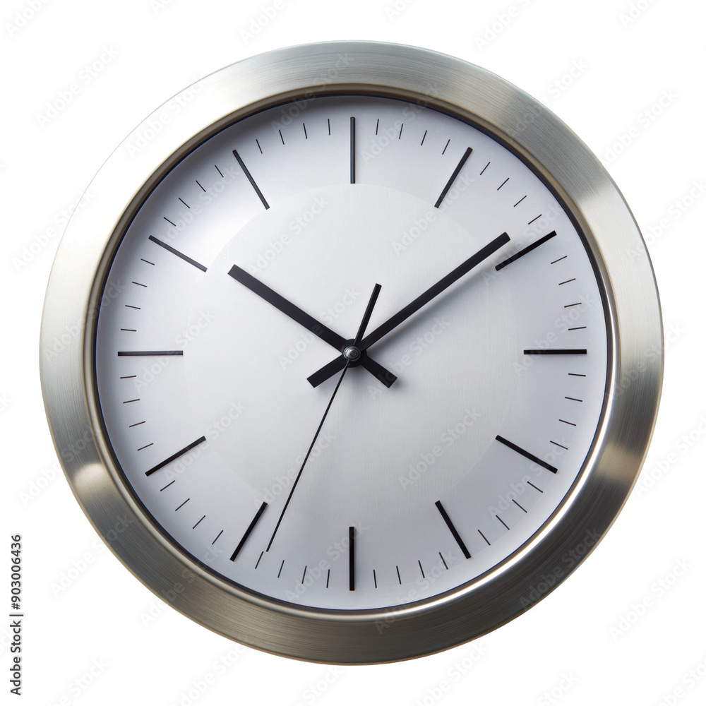 Modern wall clock with a metal frame, featuring a minimalist design. Ideal for contemporary home or office decor. Isolated on transparent background, png. Modern wall clock with a metal frame, featuring a minimalist design. Ideal for contemporary home or office decor. Isolated on transparent background, png.