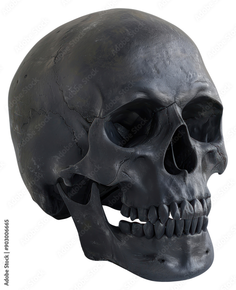 Obraz premium PNG A human skull black anthropology sculpture.