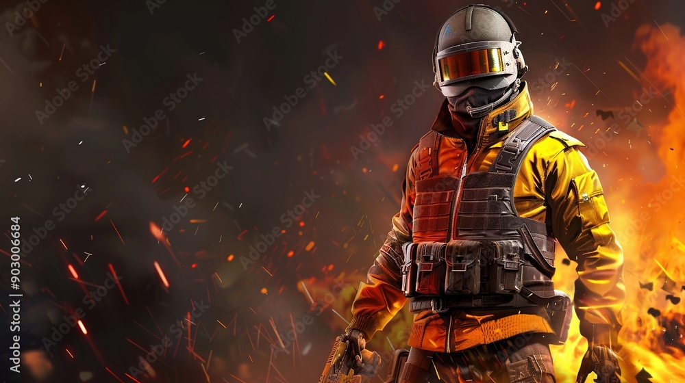 Naklejka premium Free Fire Hero in Fireproof Helmet and Arctic Ice Suit