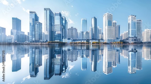 Urban skyline with high-rise reflective buildings, illustrating the elegance and sophistication of city life