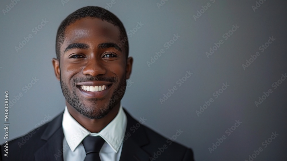 Confident and Professional: A young Black businessman exudes charisma in a studio headshot Confident and Professional: A young Black businessman exudes charisma in a studio headshot