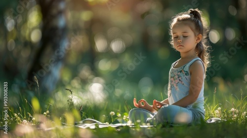 Child practicing outdoor yoga instills mindfulness, peace, serenity for children s tranquility photo