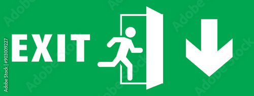 Emergency exit sign, running man icon to door, green color, arrow vector, warning sign plate warning emergency sign isolated background