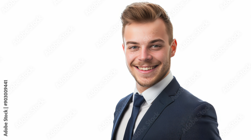 Smiling young businessman in suit and tie on white isolated background Smiling young businessman in suit and tie on white isolated background