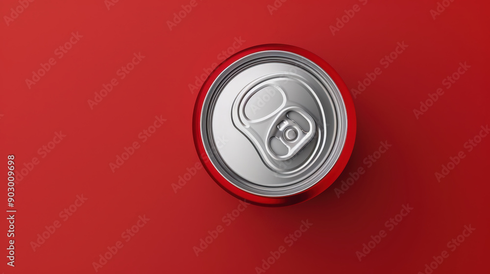 Top View of Red Soda Can with Silver Lid on Red Background Top View of Red Soda Can with Silver Lid on Red Background