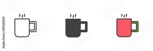 Hot coffee cup different style icon set
