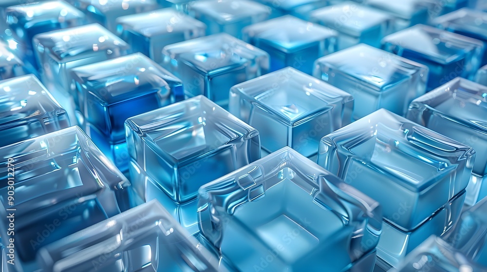 A Stunning Array of Blue Glass Cubes Reflecting Light in a Modern Design A Stunning Array of Blue Glass Cubes Reflecting Light in a Modern Design