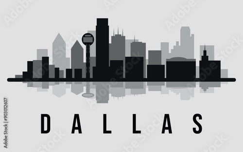 Cityscape. Dallas. Flat. Silhouettes of buildings. Vector on gray background