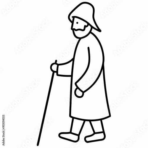 A smooth line drawing of village elder hold vector illustration 