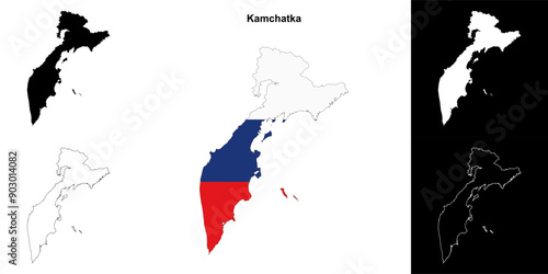 Kamchatka blank outline map set