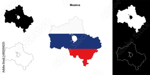 Moskva blank outline map set
