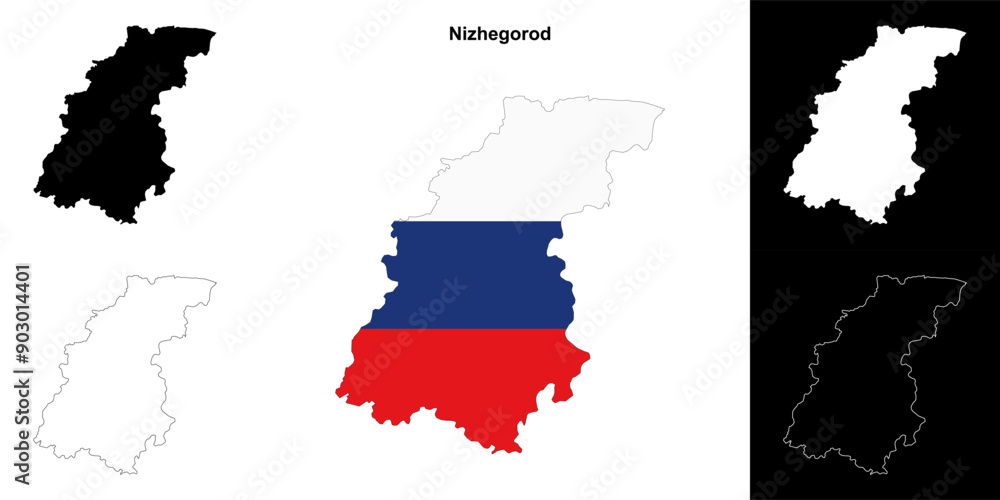 Fototapeta premium Nizhegorod blank outline map set