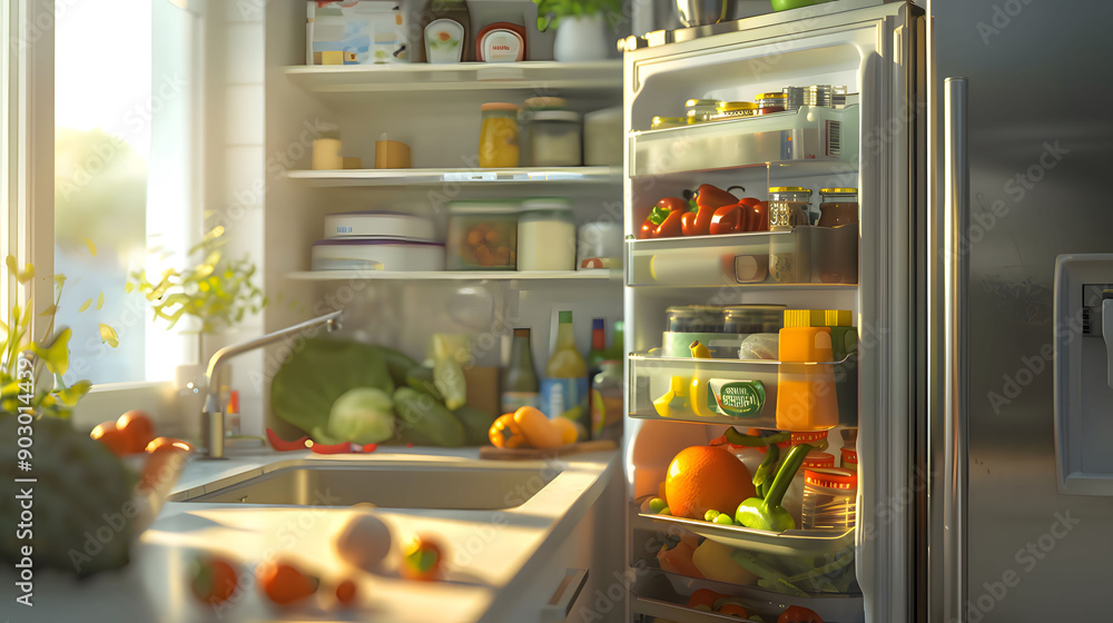 fridge with fruits and vegetables. Generative AI fridge with fruits and vegetables. Generative AI