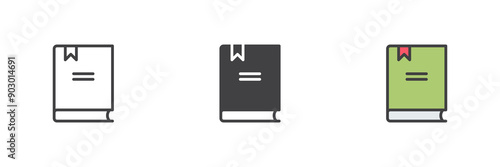 Book with bookmark different style icon set