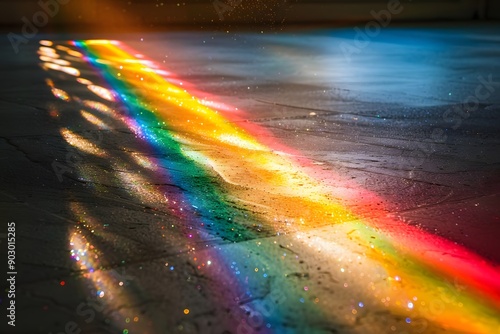 Captivating Rainbow Reflection on a Floor with Sparkling Dust Particles photo