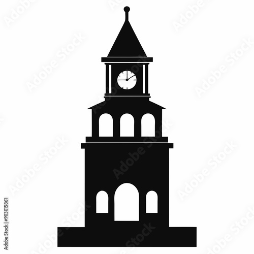 Clock tower silhouette vector illustration