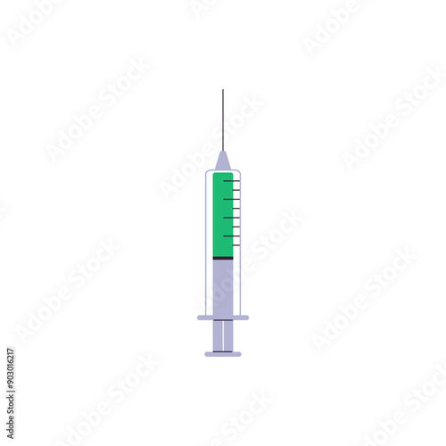 Medical plastic syringe with a needle and medicine.