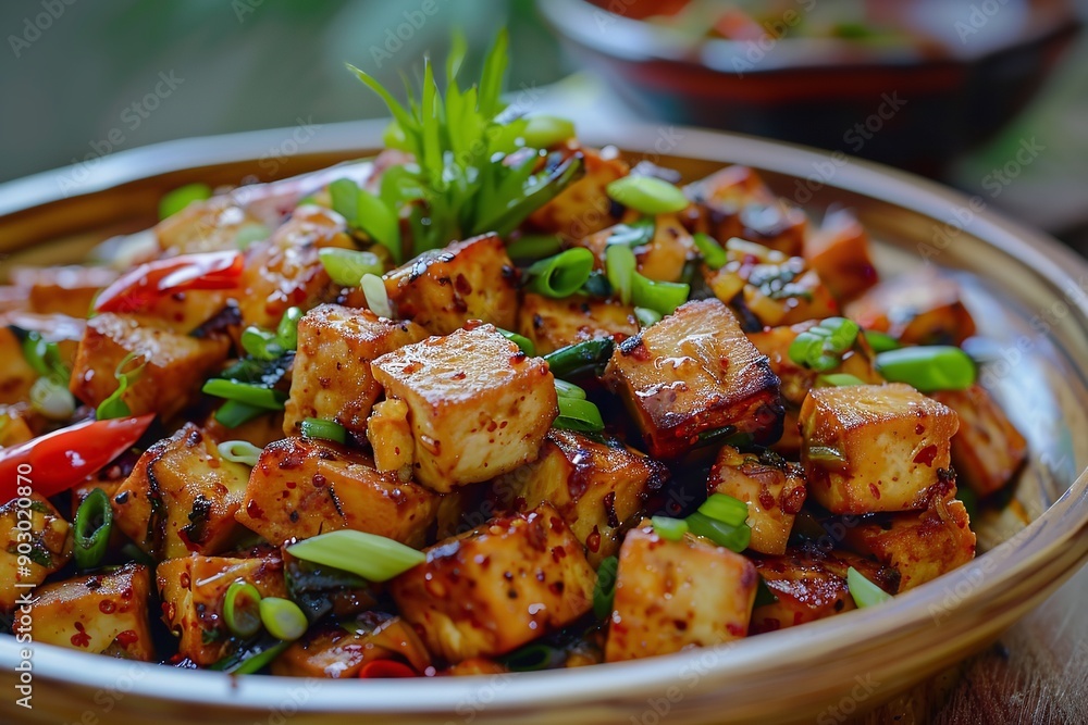 Spicy and oily Chinese stir-fried tofu, Generative AI. Spicy and oily Chinese stir-fried tofu, Generative AI.