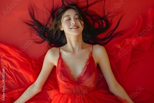 Ethereal Beauty in Red: A Serene Portrait of Elegance and Grace