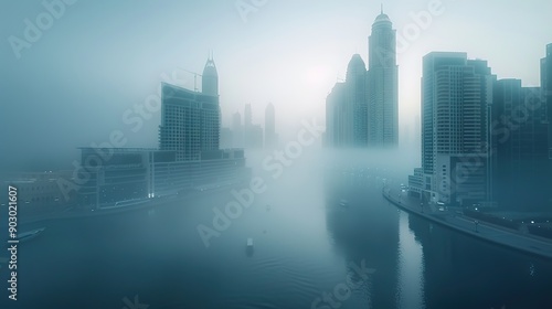 Foggy morning in Dubai Downtown, UAE