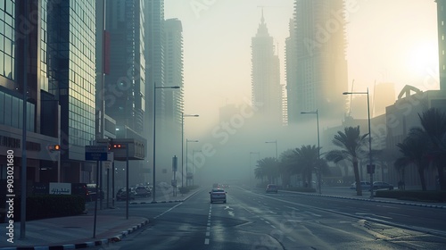 Foggy morning in Dubai Downtown, UAE