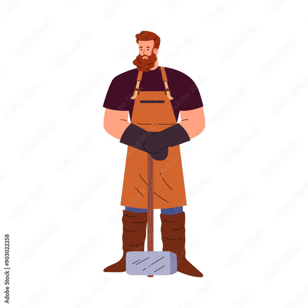Obraz premium Bearded blacksmith with a sledgehammer, full length vector illustration.