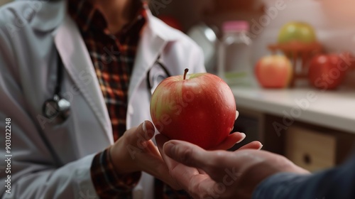 Wallpaper Mural Healthy food concept Cropped close up of woman doctor dietician recommending senior male patient fresh apple Weight loss diet for burning calories Eating disorder issues : Generative AI Torontodigital.ca