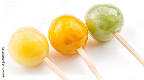 Sanshoku Dango Three Coloured Dumplings isolated on white background With clipping path Dango Japanese traditional sweet snack : Generative AI