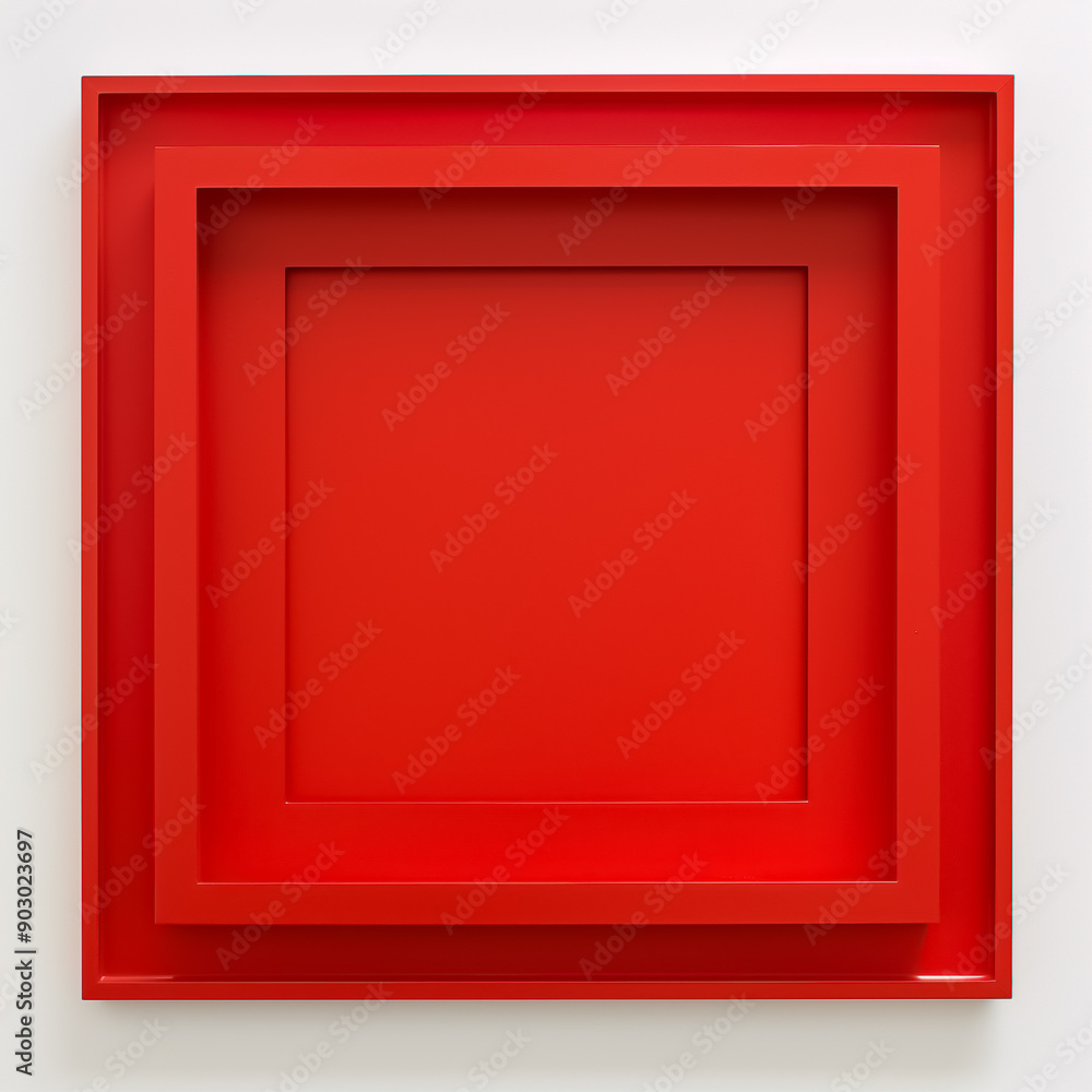 Fototapeta premium Modern Minimalist Red Square Art Installation on White Wall 
