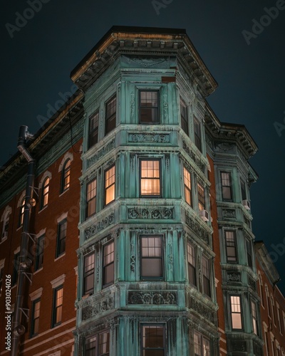 Building at night in the North End, Boston, Massachusetts photo