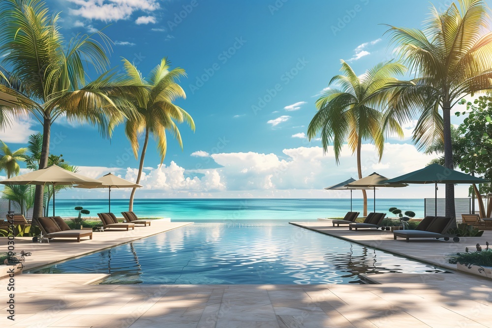 luxury swimming pool on beach view and chairs in hotel resort luxury swimming pool on beach view and chairs in hotel resort